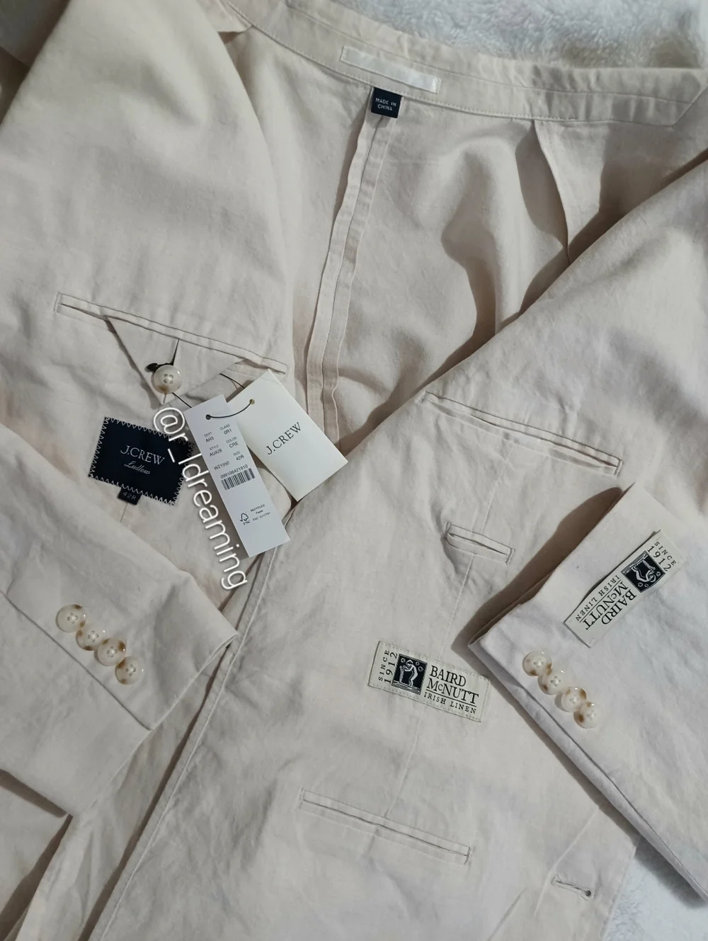 J.Crew Cream Irish Cotton-Linen Blend Ludlow Unstructured Suit Jacket  Size 42R